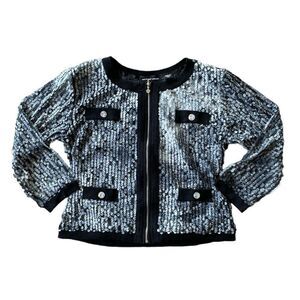 Michael Simon Gray Ombré Sheer Sequined 3/4 Sleeve Jacket NWT Size Petite Small
